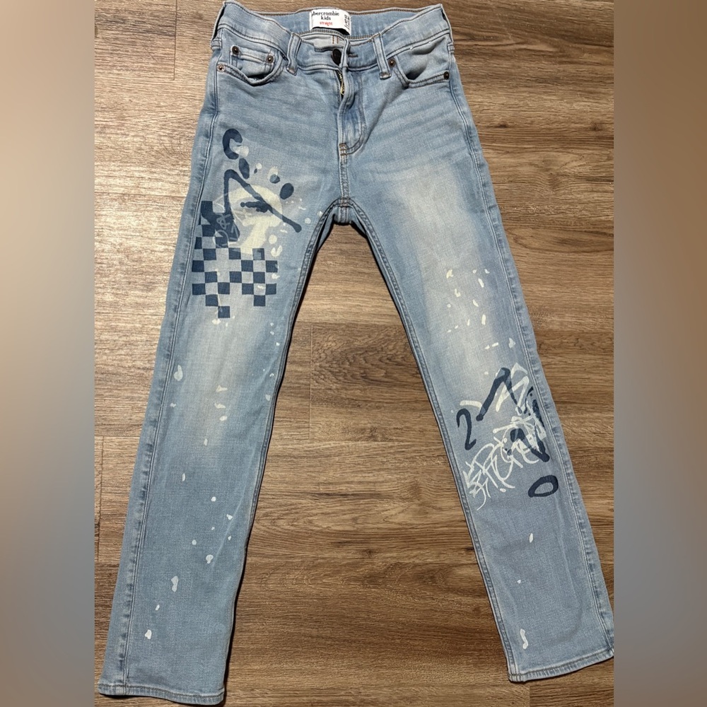 Graffiti Slim Fit Blue Jeans Abercrombie Kids 9/10
